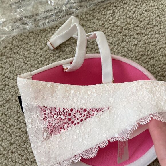 NEW Victoria’s Secret PINK Date Plunge Push Up Multi-Way Bra White Lace 32C NWT - Picture 6 of 11